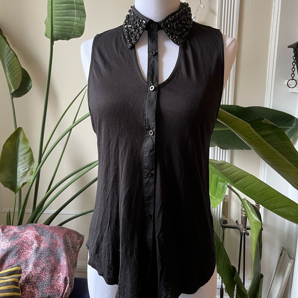 silence + noise black bejeweled blouse